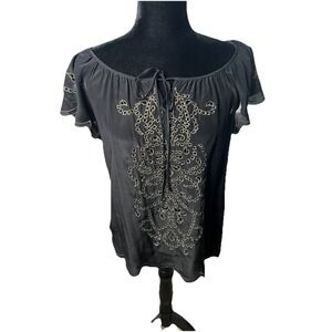 Nanette Lepore Silk Black & Gold  Blouse Sz 4